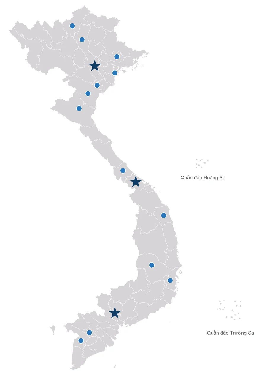 Bản đồ thị trường GenGroup tại 16 tỉnh, thành, gồm quần đảo Hoàng Sa và Trường Sa
